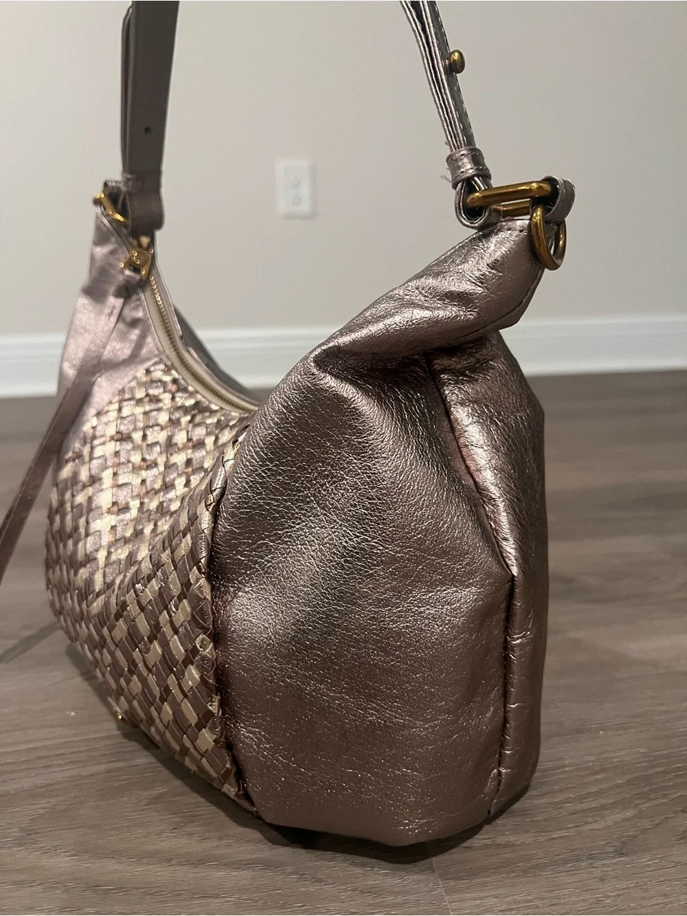Elliott Lucca Metallic Taupe & Silver Woven Hobo